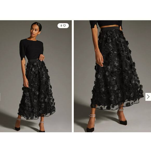 NWT By Anthropologie Black 3D Floral Appliqué Maxi Skirt Women’s Size Small - Picture 1 of 12